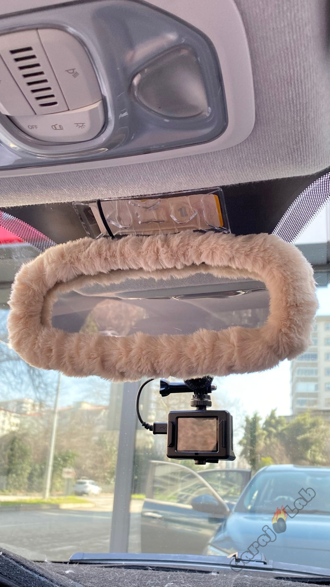 Peluş Dikiz Ayna Kılıfı Süs Bej